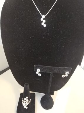 Classic Silver-Tone Crystal Bezel Necklace, Earrings & Ring Set - Silver